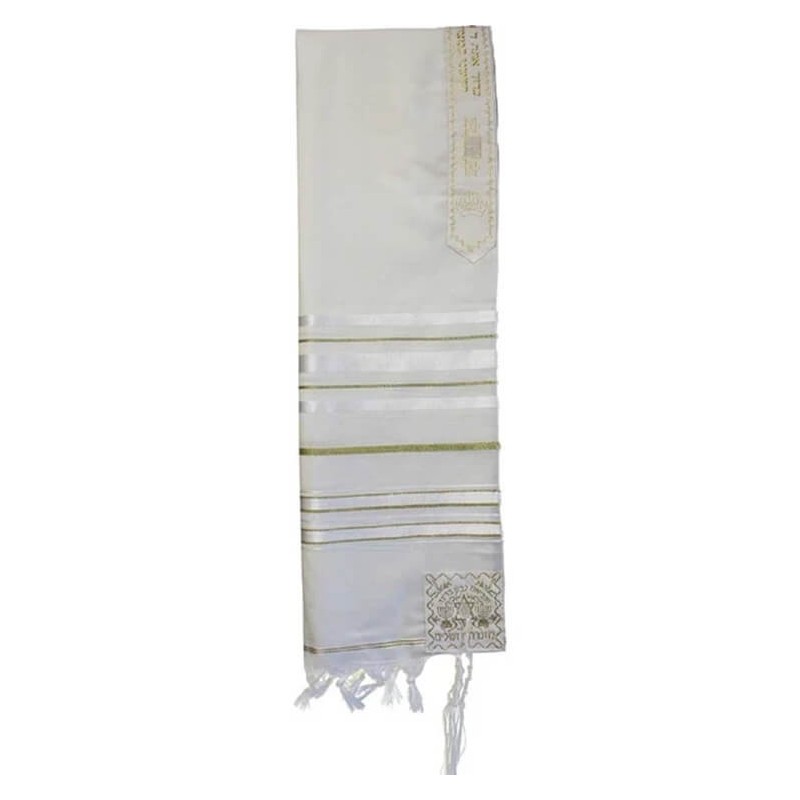 טלית צמר לבן מסורתי עם פסי זהב (N | טלית/טאליס | J